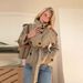 Women's Clothing Elegant Double-Breasted Belted Short Trench Coat Stylish Stand Collar, Slim Fit, Streetwear Fashion (Khaki, Burgundy, Army Green)_ecoleips.com