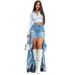 Women's Clothing Irregular Frayed Denim Midi Skirt For Women European American Style Long Slit Tassel Detail Fashion_ecoleips.com