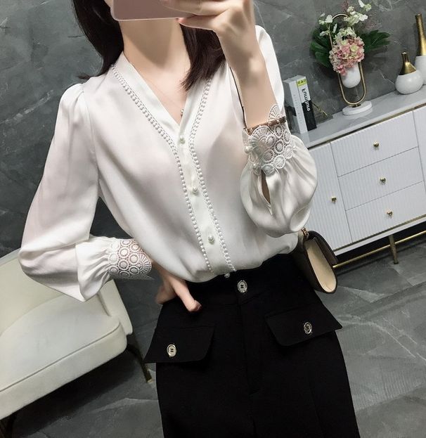 Women's Plus Size Women's Fat Mm Loose Long Sleeved Lace Chiffon Shirt Professional Base Shirt For Women_ecoleips.com