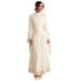 Women's European American Style High Neck Slimming Long Dress Lantern Sleeve A-Line Skirt Sweet Fresh Style for Autumn_ecoleips.com