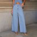 Women's Vintage Denim Two Piece Set - Sleeveless Cropped Jacket & High Waist Wide Leg Jeans_ecoleips.com