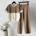 Women's Lace Two Piece Set Short Sleeve Fashionable Casual Suit Elegant Summer Style Wide Leg Pants European And American Cross Border_ecoleips.com
