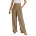 Women's High Waist Wide Leg Dress Pants - Business Casual Trousers With Pockets, Polyester Straight Leg Pant For Work Office_ecoleips.com