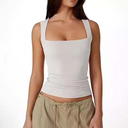 2025 New European And American Style Cross-Border Women's Slim-Fit Solid Color Tank Top With Square_ecoleips.com
