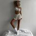 Verve Summer Women's New Sexy Sweet Lace-Up Strap Pajamas Solid Color High-Waisted Ruffled Shorts Set_ecoleips.com