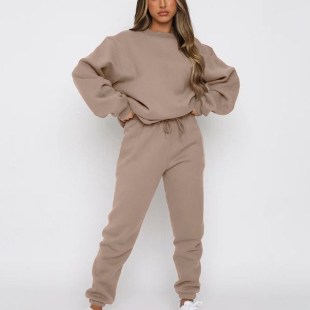 Women's Fashion Casual Long Sleeved Sweater Set Solid Color Round Neck Pullover Top With Trousers Spring Autumn Solid Color_ecoleips.com