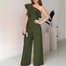 Cross-border European American Fashion Women's Jumpsuit With One-shoulder Ruffle Design And High Waist_ecoleips.com