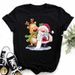 Women's Merry Christmas Tree Santa Claus Loose Round Neck Printed White T-Shirt For Women_ecoleips.com