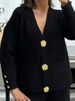 K Casual Fashion Two-piece Set For Women; Versatile Metal Button Knitted Cardigan Sweater With Wide-leg Pants Set._ecoleips.com