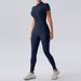Women's Clothing Zipper Short Sleeved Nude Yoga Jumpsuit For Women To Wear As Outerwear For Fitness Sports Trousers Jumpsuit_ecoleips.com