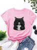 European And American Cross-border Foreign Trade Wholesale Clothing Cartoon Kitten Round-neck Plus-size Short-sleeve_ecoleips.com