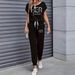 Women's Clothing Color Block Trim Casual Suit American Style Loose Fit Short Sleeve Spring Summer Autumn New_ecoleips.com