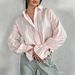 Women's Striped Shirt European American Style Long Sleeve Puff Sleeve Loose Fit Fashionable Versatile Top_ecoleips.com