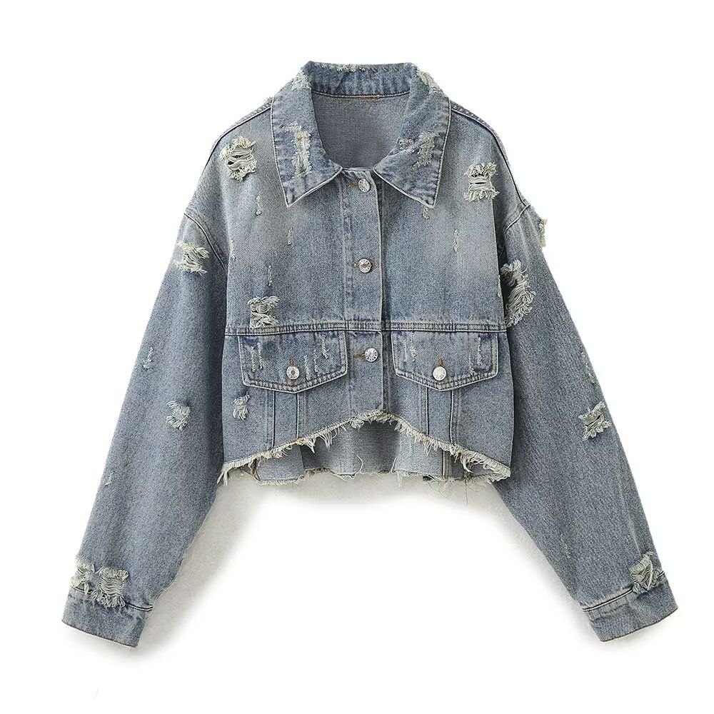 Women's Denim Long Sleeve Short Jacket - Urban Style Casual Coat For Everyday Wear (XS/S/M/L, Blue)_ecoleips.com
