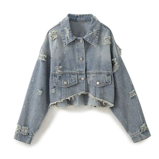 Women's Denim Long Sleeve Short Jacket - Urban Style Casual Coat For Everyday Wear (XS/S/M/L, Blue)_ecoleips.com