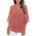 2026 Cross-Border Casual Summer New European And American Women's Petal Sleeve Loose V-Neck Chiffon Blouse_ecoleips.com