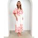 2025 New Spring Summer Puff Sleeve V-neck Women's With Printed Fairy Style Mid-length Elegant Flared Dress_ecoleips.com