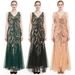 Women's retro sequined mesh elegant dress, party deep V-neck sexy long wedding dress for women_ecoleips.com