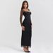 New Sleeved Mesh Fashion Long V-Neck Low Cut Split Hip Bag Skirt Wind Dress_ecoleips.com