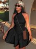 Hugcitar Women Fashion Sleeveless Backless Lace Up Sexy Slim Solid Pleated Mini Dress Summer Party Y2K Clothes Birthday Sundress_ecoleips.com