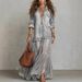 Women's Retro Lapel Faux Denim Long Dress With Pockets_ecoleips.com