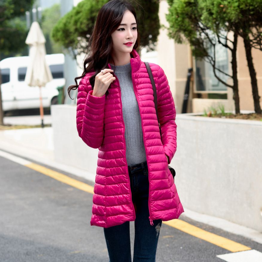 Women's Lightweight Down Jacket With Stand Collar, Slim Fit Mid-Length Coat, Autumn Winter Korean Style, Warm & Stylish_ecoleips.com