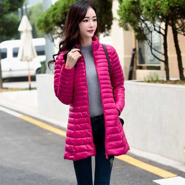 Women's Lightweight Down Jacket With Stand Collar, Slim Fit Mid-Length Coat, Autumn Winter Korean Style, Warm & Stylish_ecoleips.com