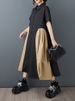 2026 Summer New Patchwork Vintage Shirt Dresses For Woman Short Sleeve Loose Casual Midi Femme Dress Fashion Elegant Clothing_ecoleips.com
