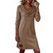 New Fall & Winter Women's Long Sleeve Stacked Collar Comfortable Casual Slim Dress_ecoleips.com