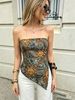 Boho Sun Print Strapless Tube Top For Women - Asymmetrical Hem Side Tie Corset, Perfect For Summer And Street Style_ecoleips.com