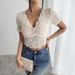 Eurean And American Cross-border 2026 Summer New Sexy Lace V-neck T-shirt For Women, Slim-fit, Short Style, Hot Girl_ecoleips.com