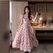 French-style Tea Break Pink Floral Off-shoulder Dress For Women, With A Holiday Vibe, Waist-cinching, Slimming Princess_ecoleips.com