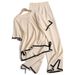 Women's Fashion Two Piece Set Short Sleeved Contrasting Color Slit Sweater High Waist Slim Wide Leg Pants Trousers_ecoleips.com