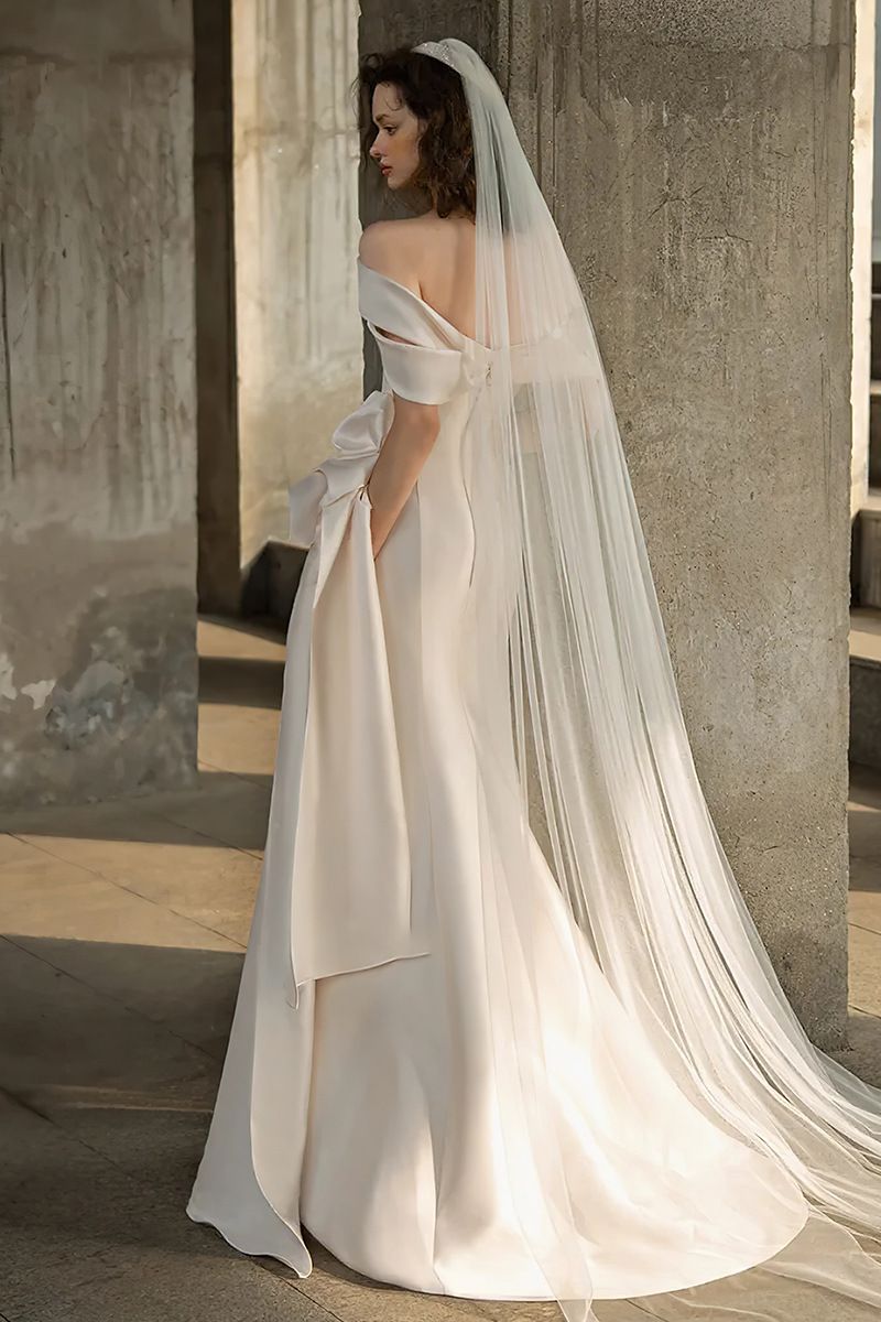 Spring Light Wedding Dress | Elegant Satin A-Line Bridal Gown With Small Train | Perfect For Outdoor, Beach & Destination Weddings | S-XXXL_ecoleips.com