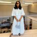 "Women's Hollow-Out Collar Blouse & High-Waist A-Line Skirt Set – Light Blue Casual Polyester Outfit (S-XXL)"_ecoleips.com