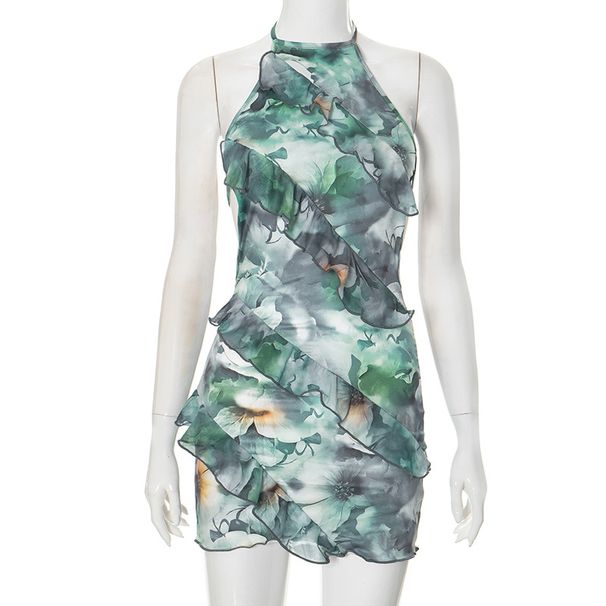 K24DS201 European And American Women's Fashion Summer New Colorful Printed Sleeveless Halter Tie Backless Sexy Dress_ecoleips.com