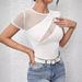 Women's Clothing Spring And Summer New Sexy Solid Color Short Sleeved Mesh Splicing New T Shirt Slim Tops For Women_ecoleips.com