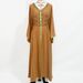 Women's Clothing Khaki Hand Stitched Diamond Middle East Southeast Asia Travel Sleeve Dress_ecoleips.com