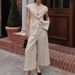 Women's Clothing Fashion Khaki Waistcoat Vest Wide Leg Pants Two piece Suit_ecoleips.com