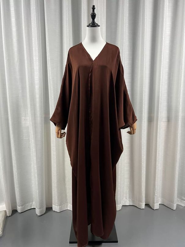 Women's Clothing Abaya Open Front Satin Robe Coat For Women European Fashion Muslim Clothing Spring Modest Abaya Dress_ecoleips.com