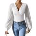 European And American Cross-border 2026 Spring New Women's Chiffon Spliced Solid Color Knitted Deep V-neck_ecoleips.com