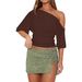 2026 Popular Women Chic Off Shoulder Side Ruched Cropped Tops_ecoleips.com