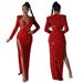clothing solid color sequins sexy slit long skirt dress including sexy one-piece two-piece set_ecoleips.com
