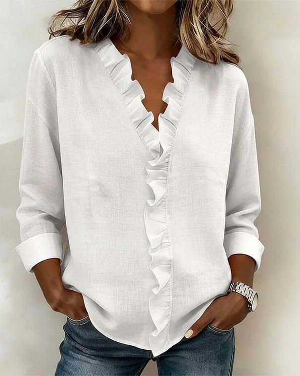 Voya Women's Elegant And Dignified European And American Spring Women's Black Fungus Side Sleeves Cotton Shirt Top_ecoleips.com