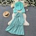Women's Elegant Two Piece Set with Red Lantern Sleeve Three Dimensional Floral Design Fitted Waist Pleated Skirt for Spring_ecoleips.com