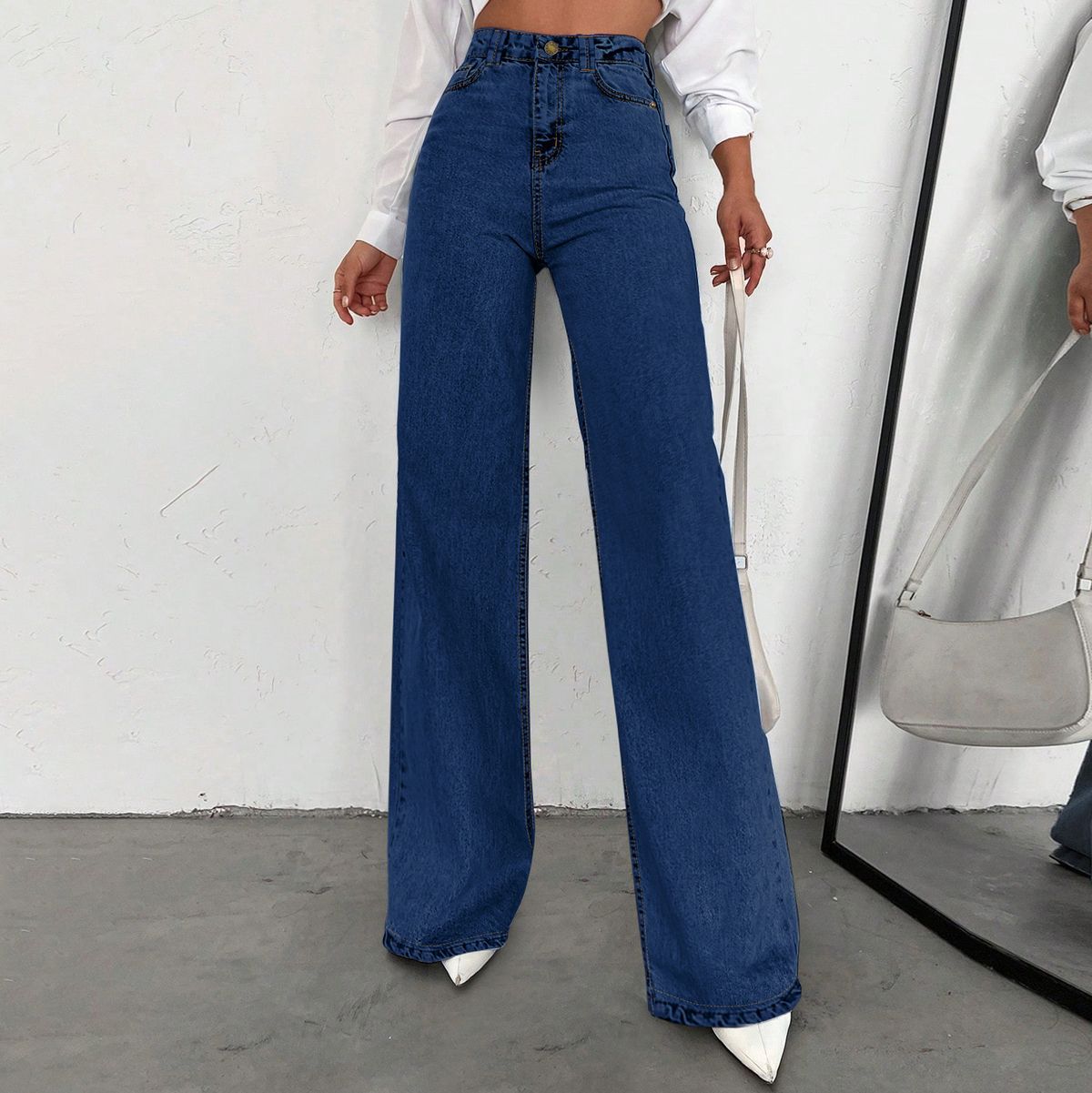 Vintage High-Waisted Straight Leg Jeans For Women – Classic Blue Denim Pants (XS-XXL, No Belt Needed)_ecoleips.com