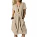 2026 Summer New European American Style Cotton Linen Solid Color Loose Round Neck Short Sleeve Women's Dress Fashionable_ecoleips.com