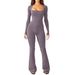 K Women's Long Sleeved Abdominal Cinching Waist Cinching Hip Lifting Square Collar Wide Leg High Stretch Jumpsuit_ecoleips.com