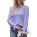 Autumn/Winter Solid Color Lace-Trimmed V-Neck Long-Sleeve Loose-Fitting T-Shirt_ecoleips.com