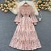 Elegant Floral Print Chiffon Maxi Dress With High Waist & Puff Sleeves – Vintage French Style A-Line Dress For Women_ecoleips.com